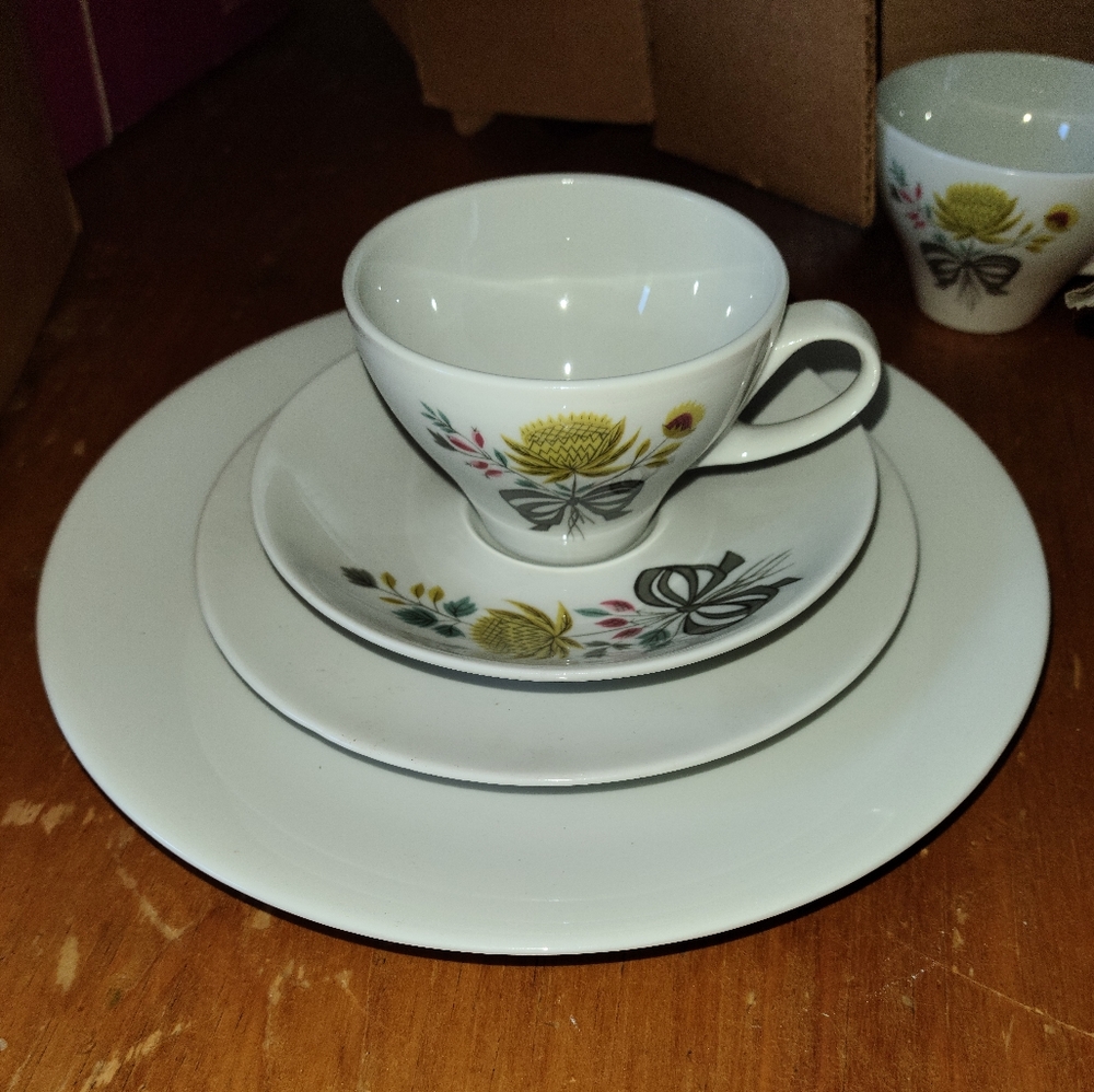 VINTAGE Kenmark China "Spring Fancy" pattern (aka strawflower) 16 piece starter